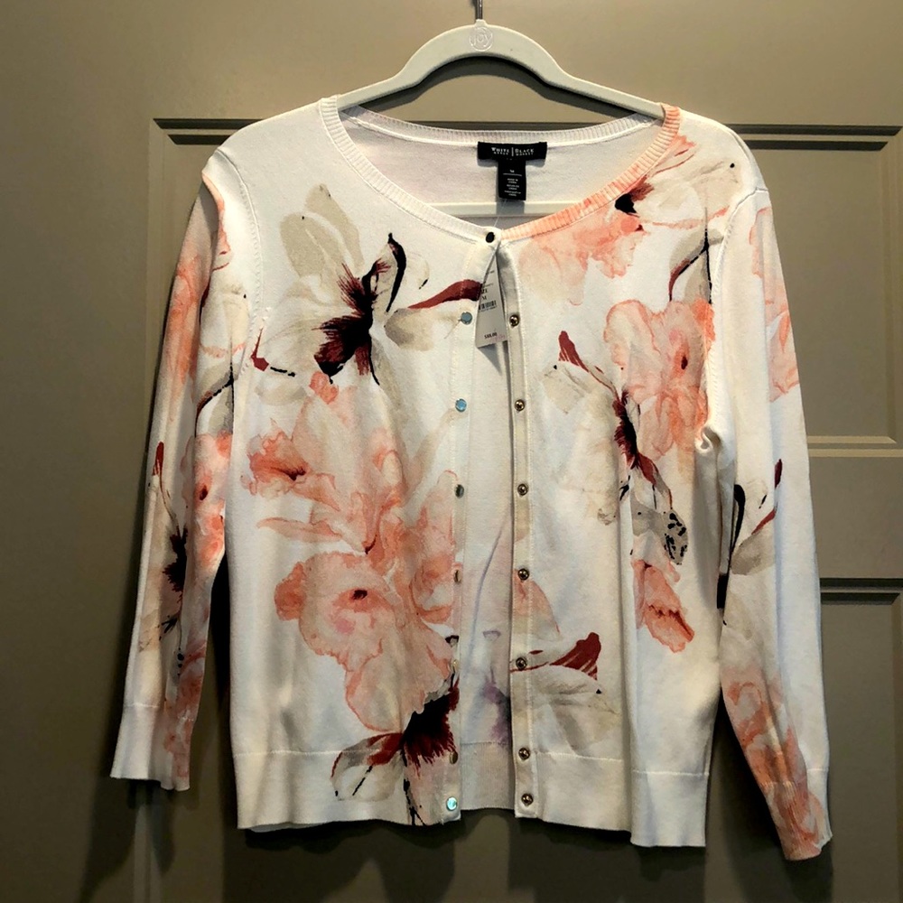 White House Black Market Crew Neck Printed Cardigan